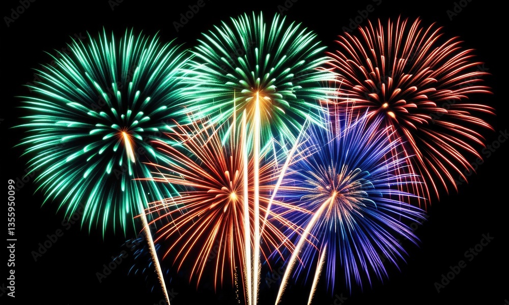 Fototapeta premium Vibrant nighttime fireworks display exploding in colorful spectacle