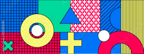 colorful vibrant geometric design featuring shapes patterns evoking energy and creativity vector illustration