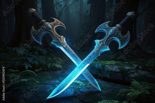 Mystical Sword with Intricate Designs and Glowing Blue Energy Wrapped Around Scabbard