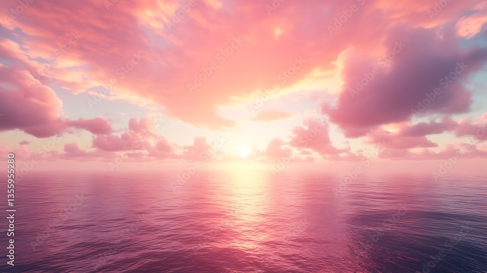 Fototapeta premium Pink Sunset Over Calm Ocean.