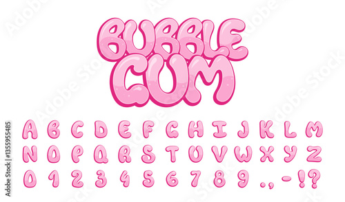 Bubble gum alphabet and numbers, vector illustration design