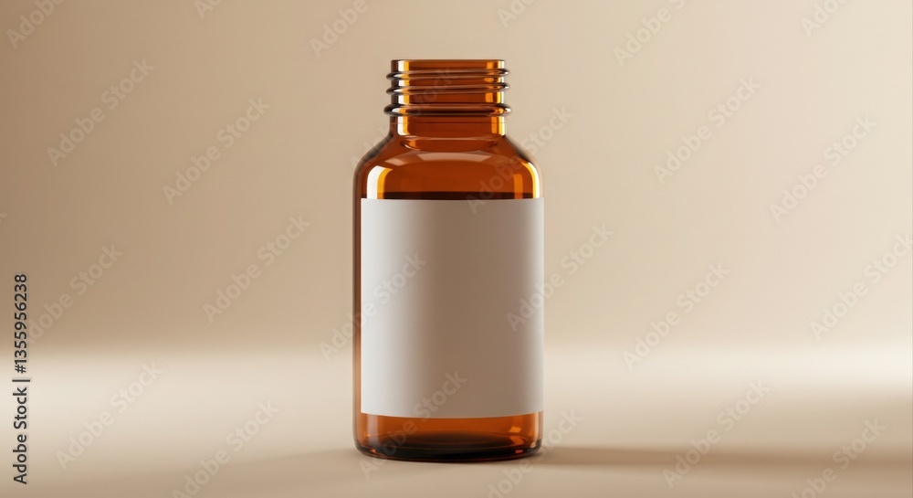 Amber glass bottle with blank label. Amber glass bottle with blank label.
