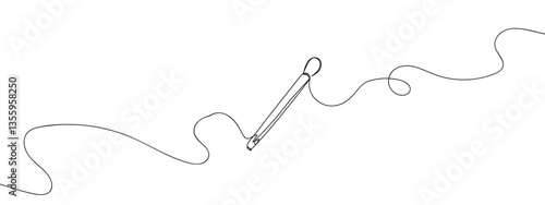 Continuous line, matchstick with transparent background editable stroke.