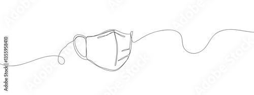 continuous line Face mask with transparent background editable stroke.
