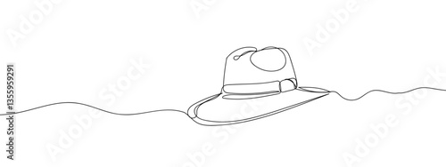 continuous line cowboy hat with transparent background editable stroke.