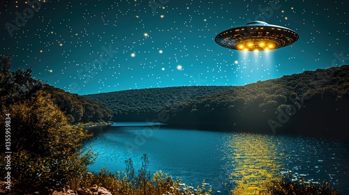 Wallpaper Mural UFO alien ship low over the field at night HD 8K wallpaper Photographic Image Torontodigital.ca