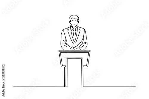 Speaker at Podium, Minimalist Line Art, Business Presentation, Public Speaking, Conference, Formal A