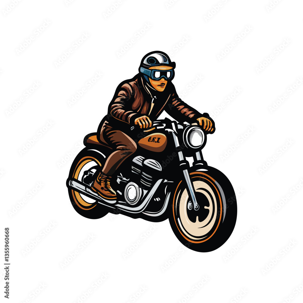 Create a vector illustration of a classic café racer motorcycle, emphasizing streamlined design and vintage aesthetics. Include detailed mechanical elements. Create a vector illustration of a classic café racer motorcycle, emphasizing streamlined design and vintage aesthetics. Include detailed mechanical elements.
