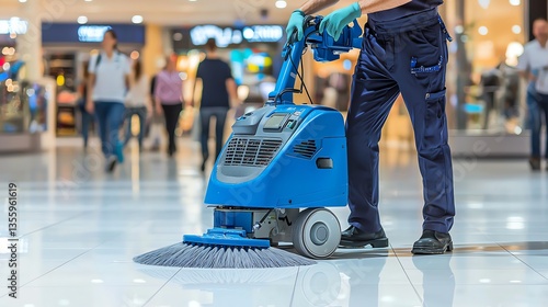 Professional cleaning service in a mall.