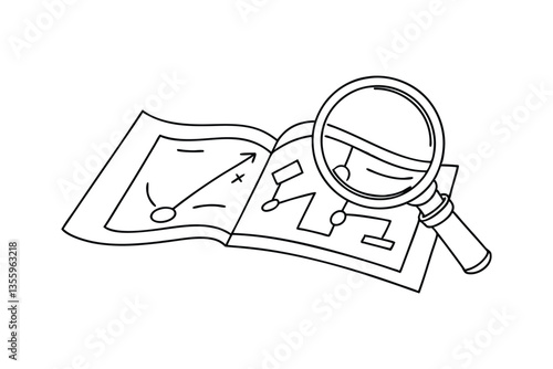 Strategic Planning Map Analysis with Magnifying Glass Investigation