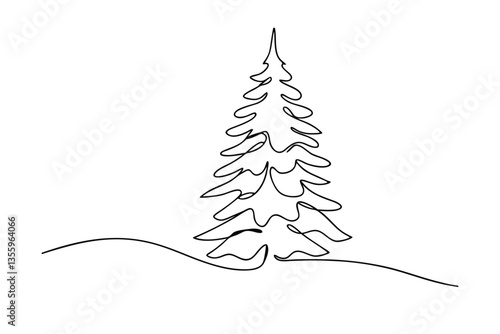 Single Line Drawing of a Majestic Evergreen Conifer Tree