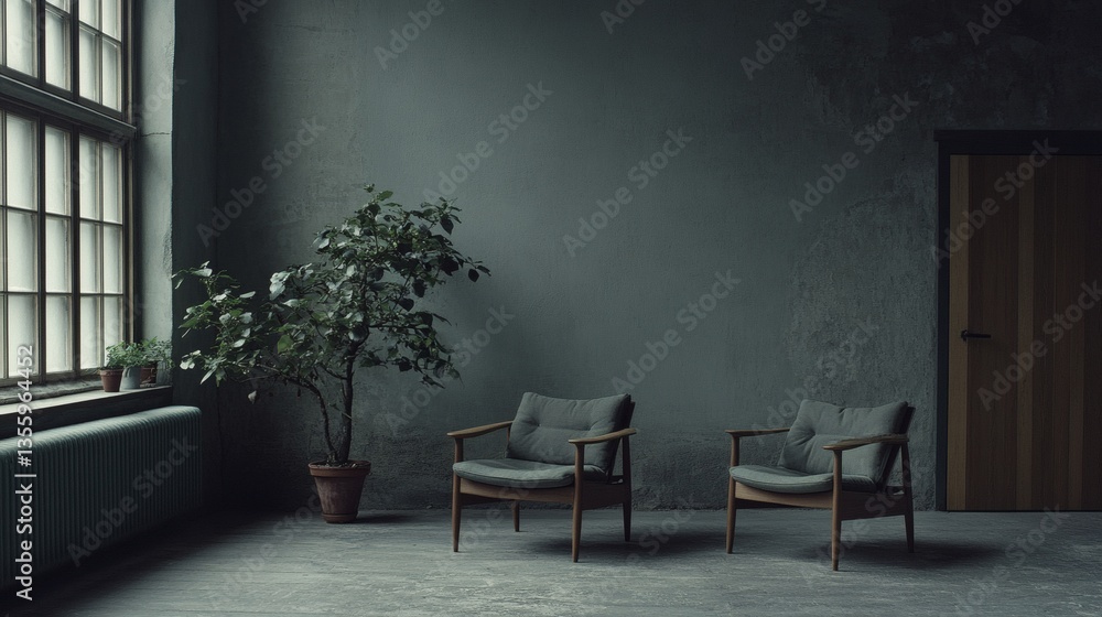 Fototapeta premium Serene Interior: Muted Tones and Natural Light Enhance a Calm Sitting Area