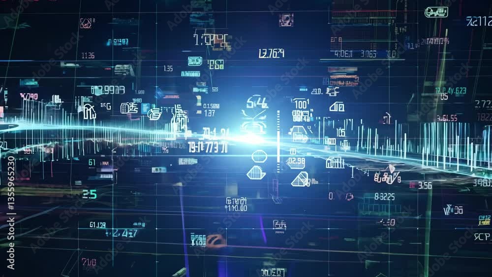 Endless Streaming Numbers and Glowing Binary Codes Moving Across the Screen in Seamless Loop Endless Streaming Numbers and Glowing Binary Codes Moving Across the Screen in Seamless Loop