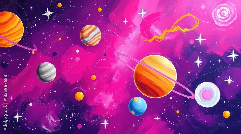 Colorful Outer Space Illustration with Planets and Stars for Kids Colorful Outer Space Illustration with Planets and Stars for Kids