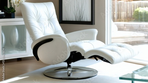 Modern White Leather Recliner Chair Enhances Luxurious Living Room Interior