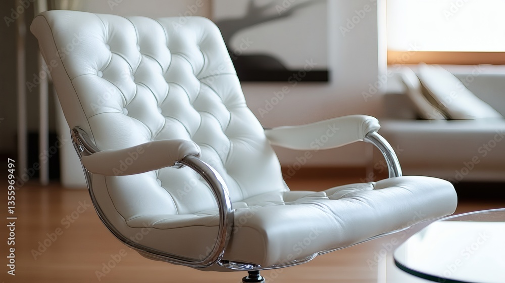 Naklejka premium Refined elegance a pristine white leather office chair radiating comfort