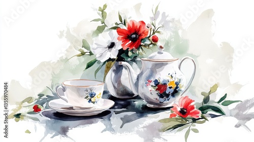 Floral Teapot and Teacup Set