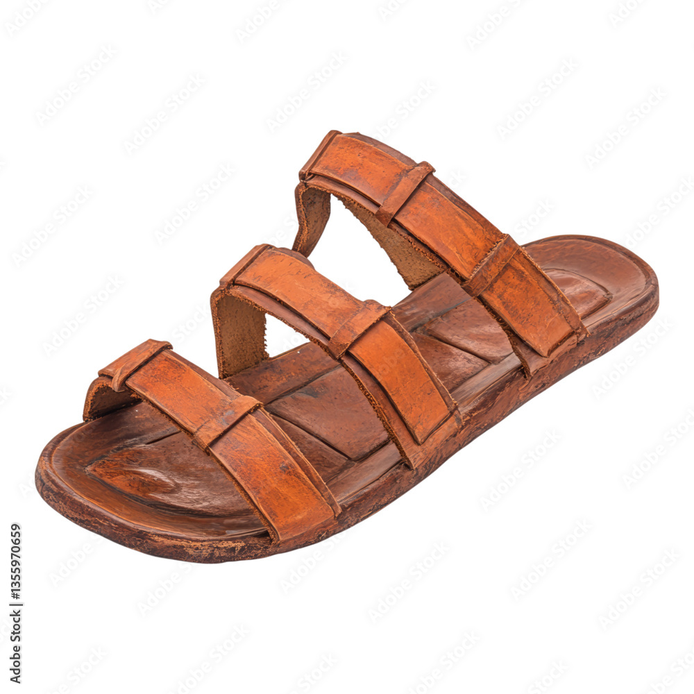 Naklejka premium Classic Brown Leather Sandal with Straps and Texture
