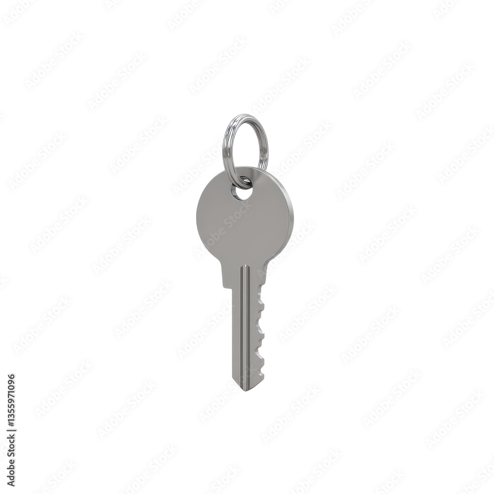 A shiny metal key featuring a round head and distinct grooves along the blade for unlocking mechanisms. A shiny metal key featuring a round head and distinct grooves along the blade for unlocking mechanisms.