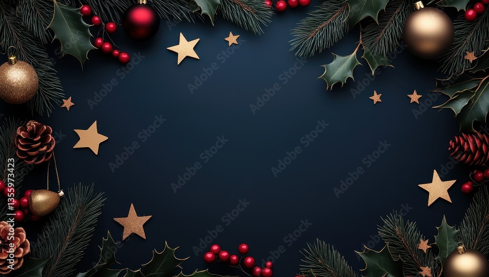 Christmas Decorations Frame on Dark Background