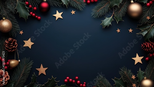 Obraz na płótnie Christmas Decorations Frame on Dark Background w salonie