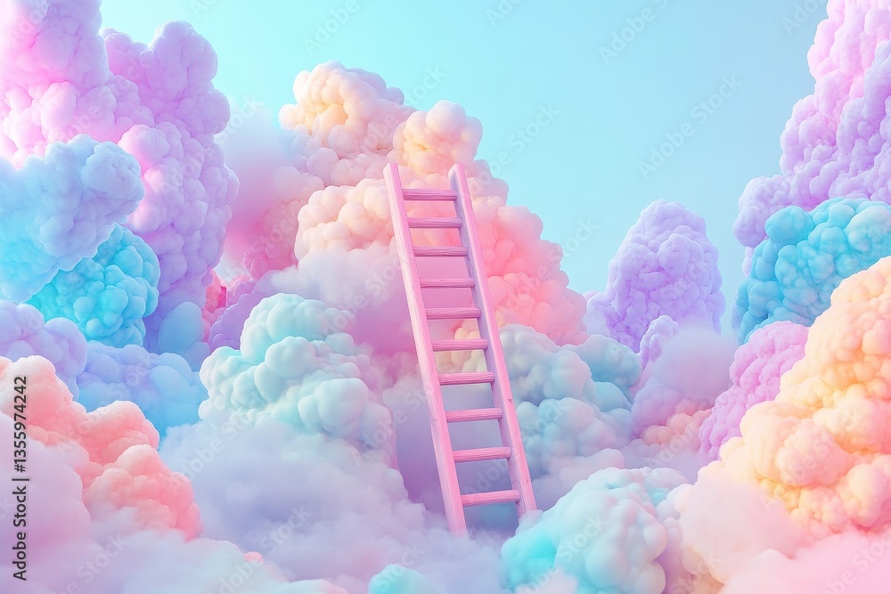 Pastel Dreamy Cloudscape with Ladder