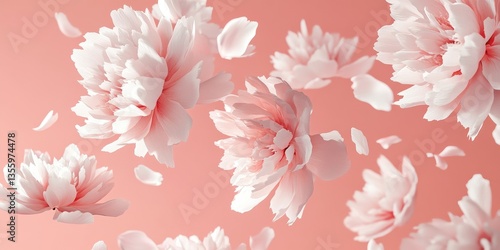 Delicate Pink and White Peonies in Flight