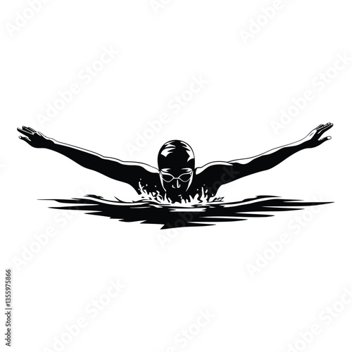 Swimmer Silhouette, Vector, Icon, Logo, White Background.