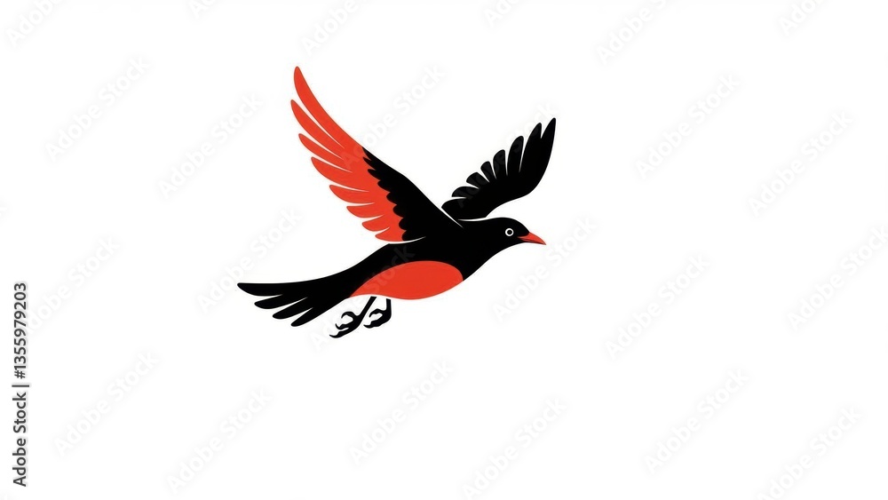 Fototapeta premium A stylized bird in flight with vibrant orange and black colors.