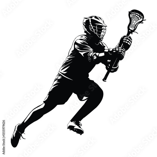 Lacrosse player Silhouette, Vector, Icon, Logo, White Background.