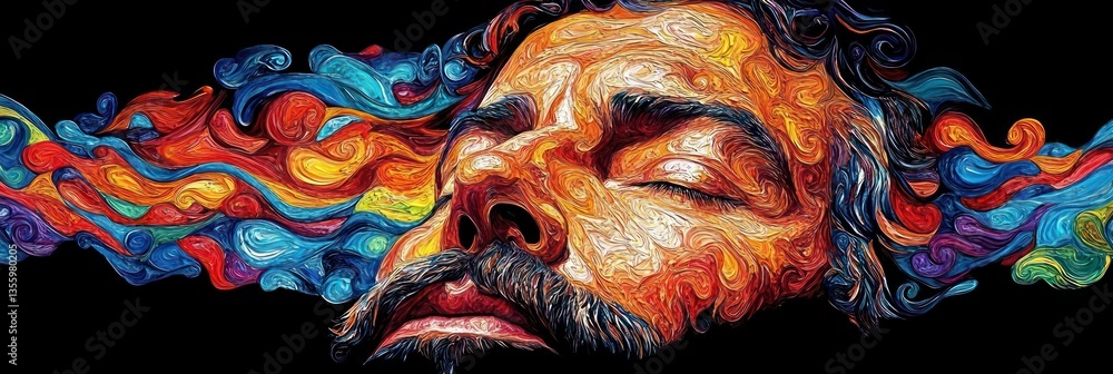Naklejka premium Vibrant portrait of a man in dreamlike state