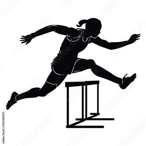 Hurdler Silhouette, Vector, Icon, Logo, White Background.