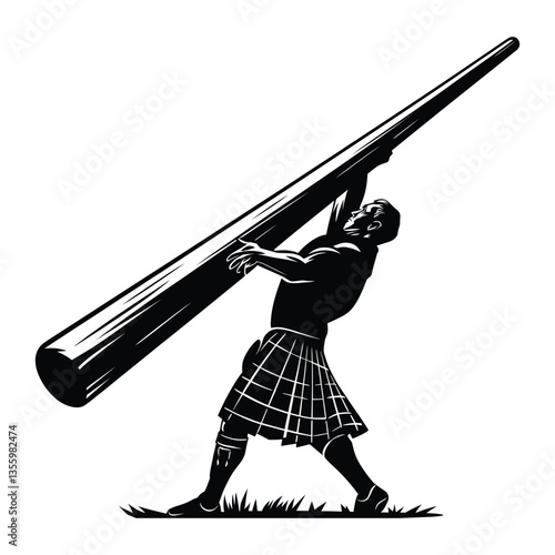 Caber toss Silhouette, Vector, Icon, Logo, White Background.