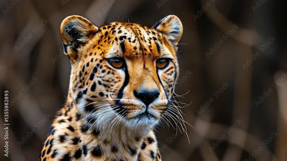 Fototapeta premium A close-up of a leopard with striking features and a fierce gaze.