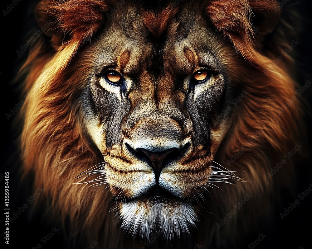 Fototapeta premium Majestic Lion Portrait with Dark Background.