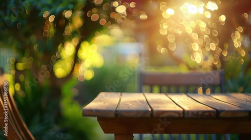 Obraz na płótnie Wooden Garden Table in Sunlight w salonie