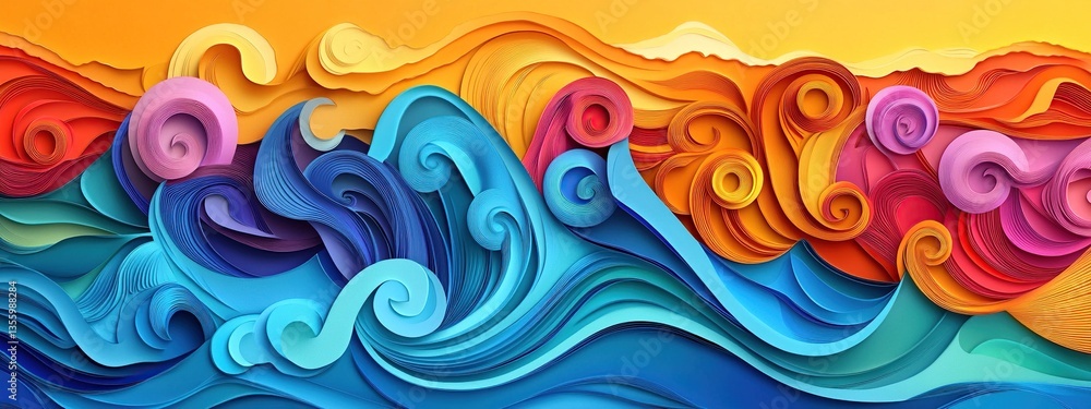 Colorful Layered Paper Wave Abstract Art Colorful Layered Paper Wave Abstract Art