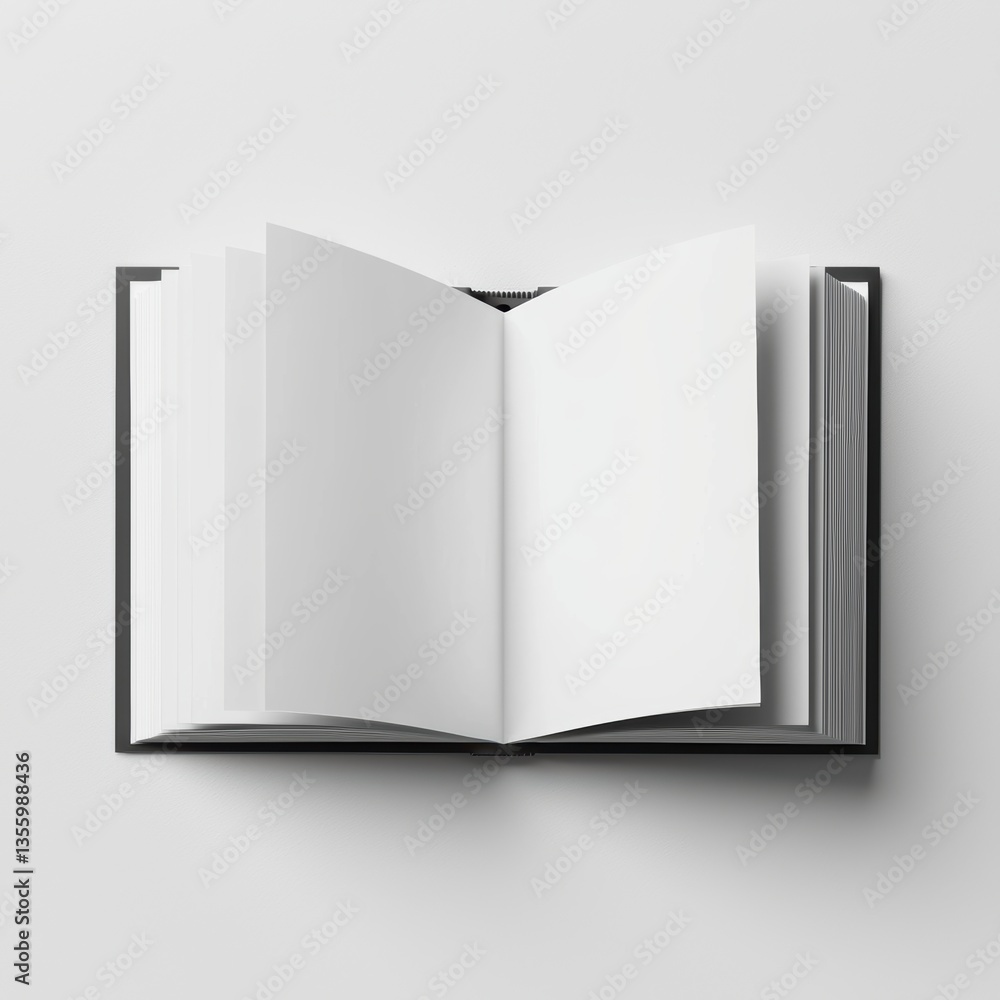 Open softcover book mockup with crisp white pages, perfect for visualizing editorial layouts, typography experiments, and print publications Open softcover book mockup with crisp white pages, perfect for visualizing editorial layouts, typography experiments, and print publications