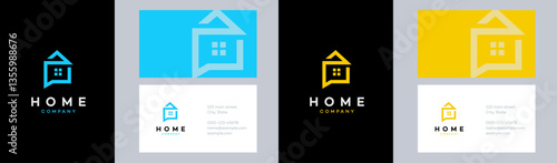 Home Company Logo Design Blue, Yellow, Business Cards