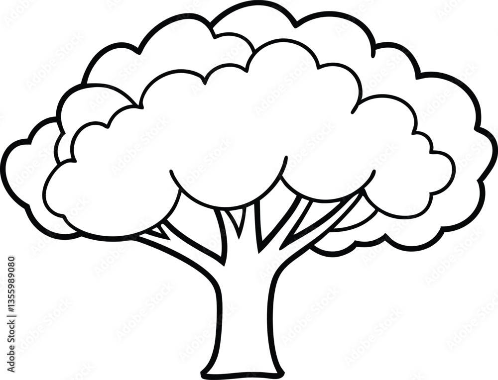 Cartoon tree outline coloring book page, Tree line art vector drawing illustration Cartoon tree outline coloring book page, Tree line art vector drawing illustration