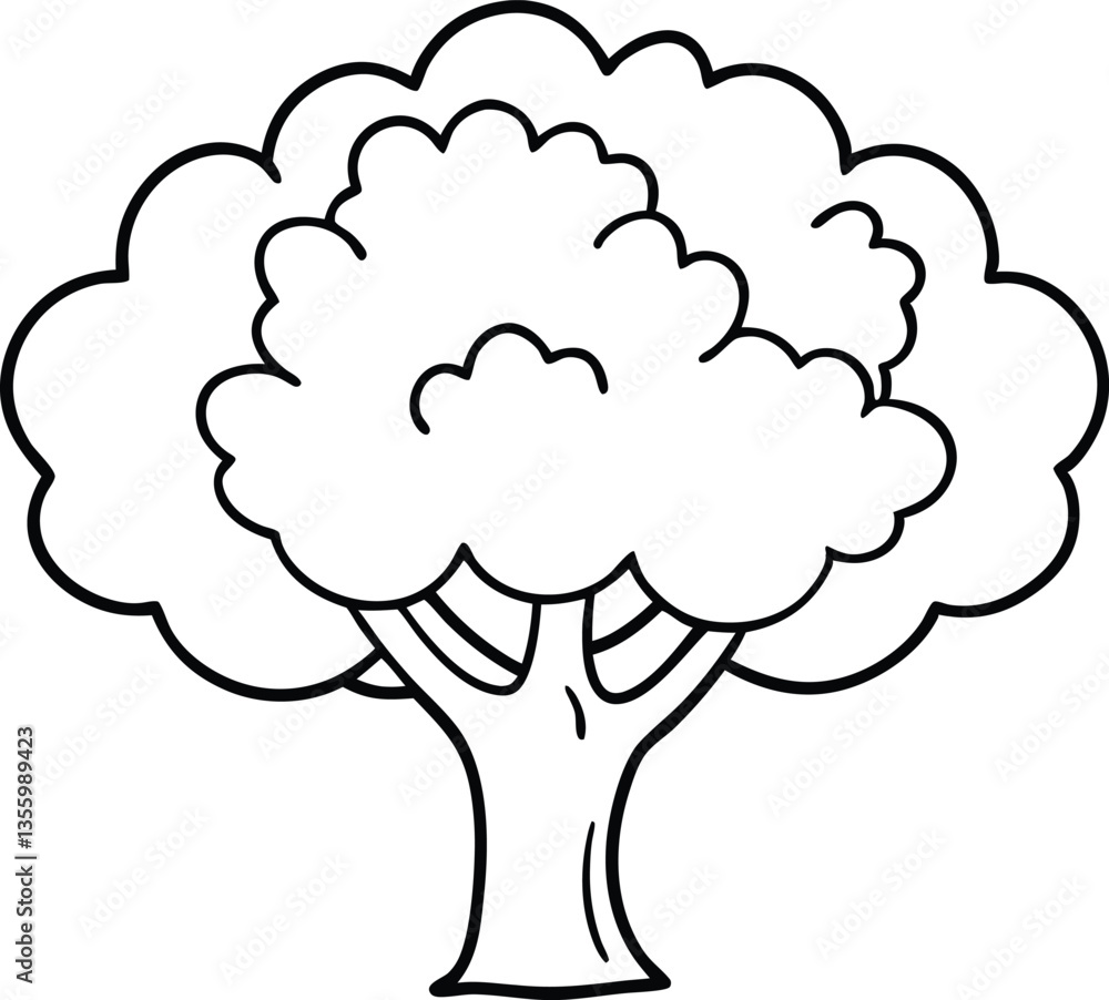 Cartoon tree outline coloring book page, Tree line art vector drawing illustration Cartoon tree outline coloring book page, Tree line art vector drawing illustration