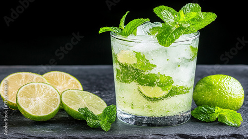 Wallpaper Mural Homemade Mojito Cocktail on a Black Background, Studio Shot, Cinematic View, Hyper Realistic Drink Photography Torontodigital.ca