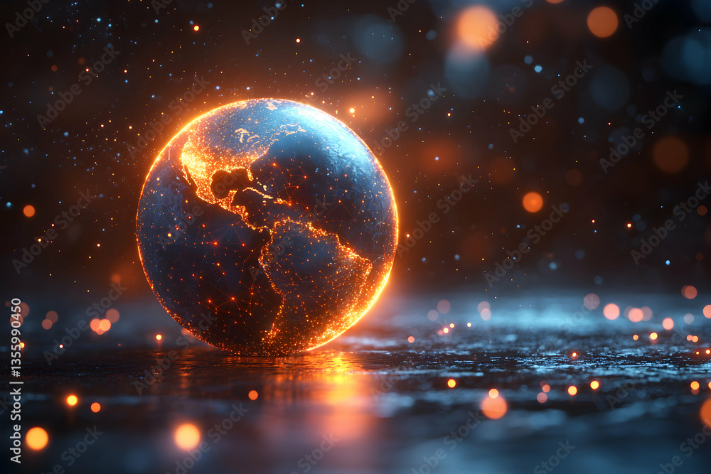 A glowing globe reflects light casting a futuristic sci-fi visual. Suggesting global network energy or interconnectedness makes for a cool tech backdrop. A glowing globe reflects light casting a futuristic sci-fi visual. Suggesting global network energy or interconnectedness makes for a cool tech backdrop.