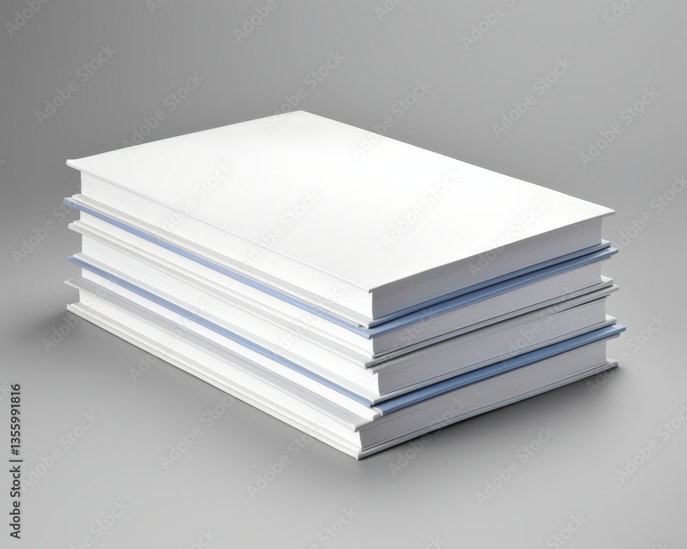 Stack of Blank Books on Grey Surface. Top view showing spines. Minimalist presentation against a gradient background Stack of Blank Books on Grey Surface. Top view showing spines. Minimalist presentation against a gradient background