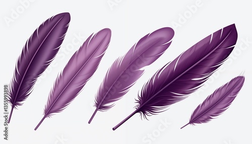 gold purple yellow feather on white background
