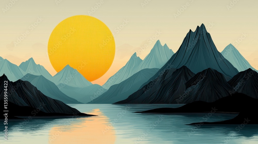 Fototapeta premium Serene Pixel Art Mountain Lake Sunset