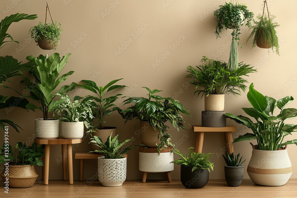An image of a room with various plants in different pots and planters An image of a room with various plants in different pots and planters