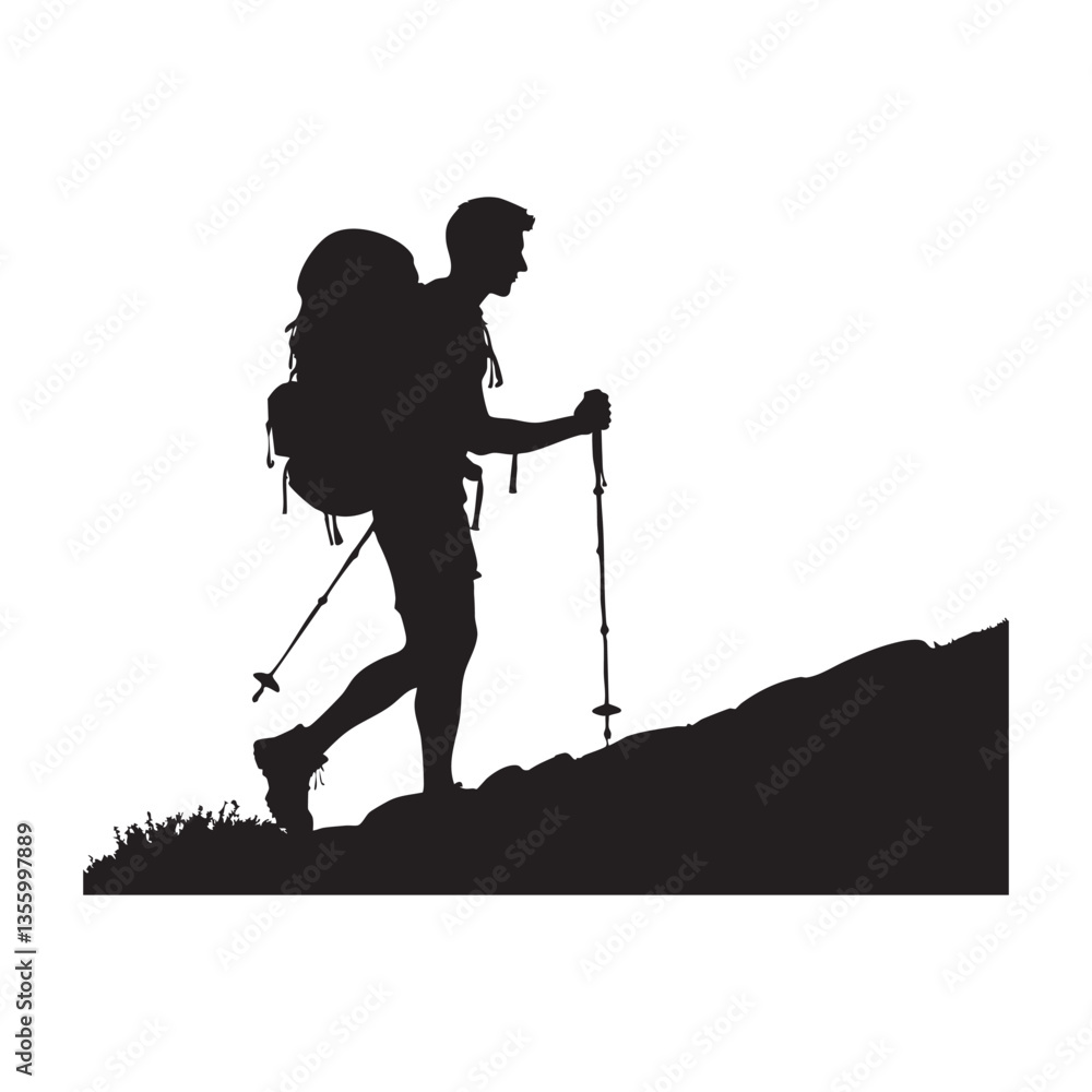 Fototapeta premium Hiking man Silhouettes. hiker with rucksacks silhouette.