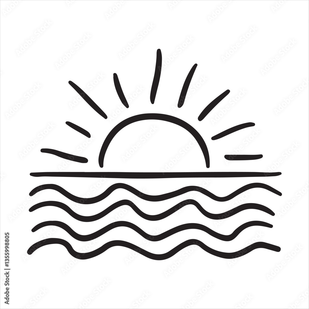 Minimalist Sun and Waves Line Art Illustration,Hand Drawn Sunrise Over Ocean Vector,Simple Sunset and Sea Waves Sketch,Black and White Sun and Water Line Drawing,Elegant Sun Rising Over Waves Vector Minimalist Sun and Waves Line Art Illustration,Hand Drawn Sunrise Over Ocean Vector,Simple Sunset and Sea Waves Sketch,Black and White Sun and Water Line Drawing,Elegant Sun Rising Over Waves Vector