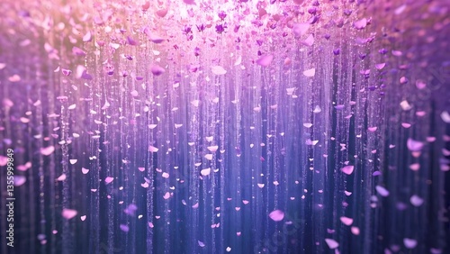 An ombre petal cascade background with thousands of tiny flower petals falling vertically across the frame. Transition from one color at the top (e.g., pink) to another at the bottom (e.g., purple). U